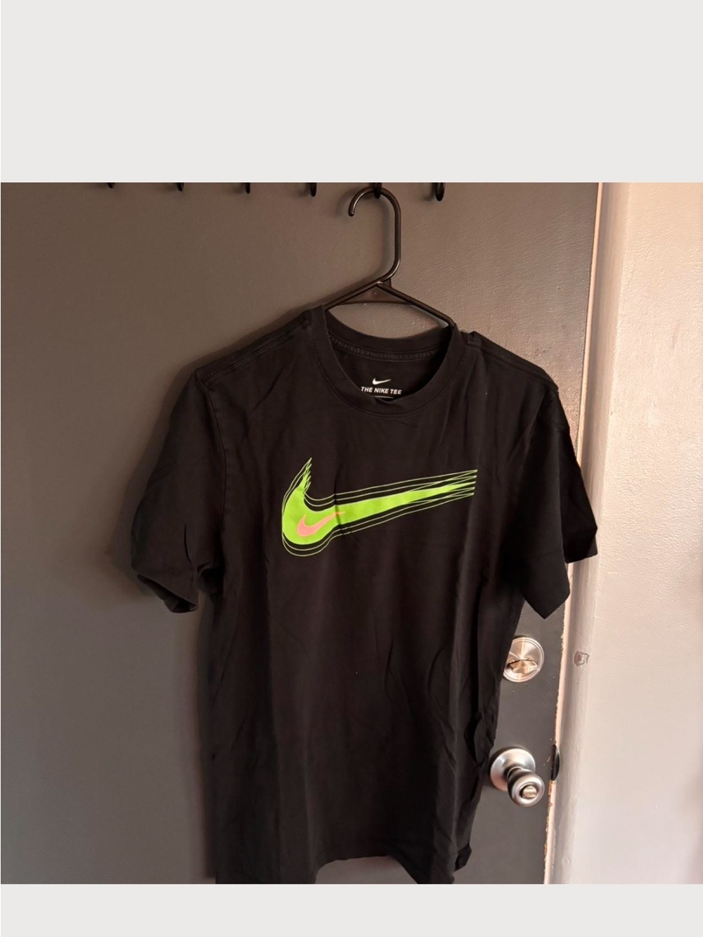 Nike Men's Tennis Black T-Shirt with Neon Green Swoosh